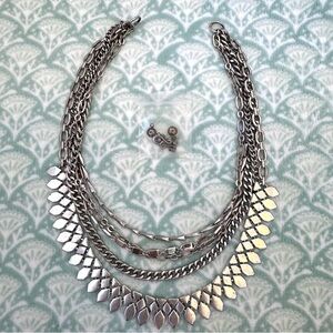 Stella and Dot Sutton Multi-Strand Silver Toned Necklace. Convertible Statement.